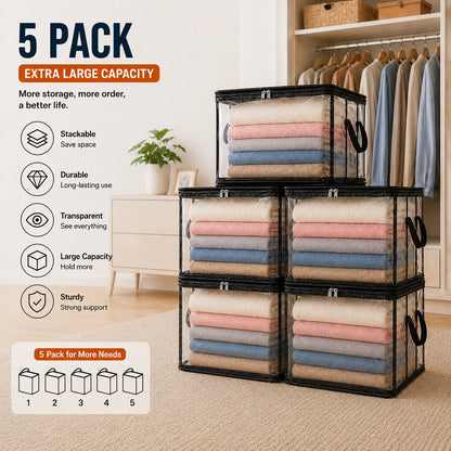 2‑Pack Heavy‑Duty Clear Plastic Storage Box with Hinged Lid