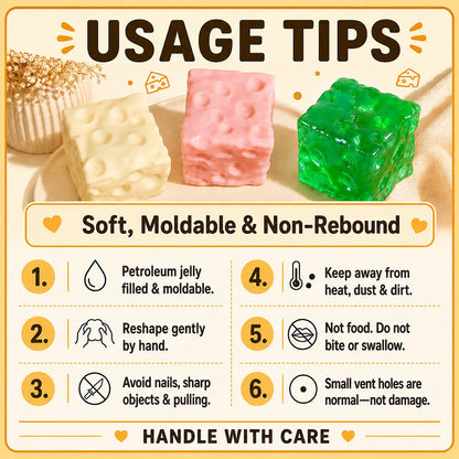 Cheese Cube Squishy Toy, Soft Moldable Petroleum Jelly-Filled Squeeze Ball 🧀