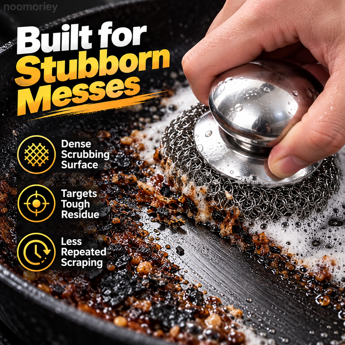 Heavy-Duty Stainless Steel Cast Iron Cleaner with Comfort Grip Knob – Rust-Resistant Wire Scrubber for Stubborn Grease & Pots