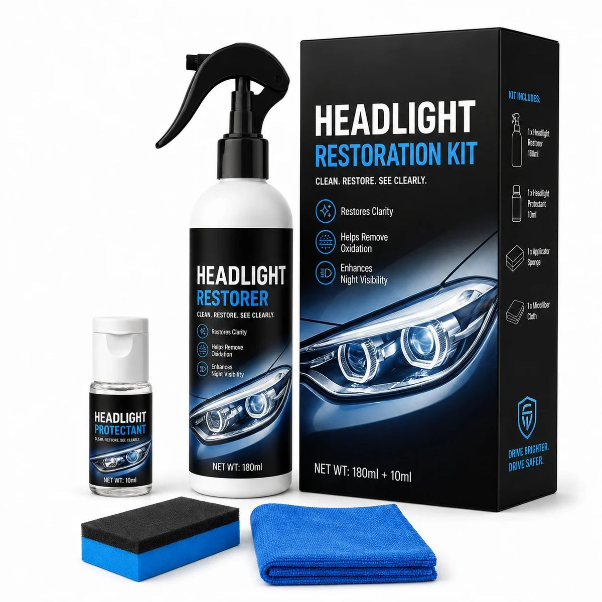 🚗 Automotive Headlamp Restoration Fluid, Clears Oxidation, Yellowing & UV Protection