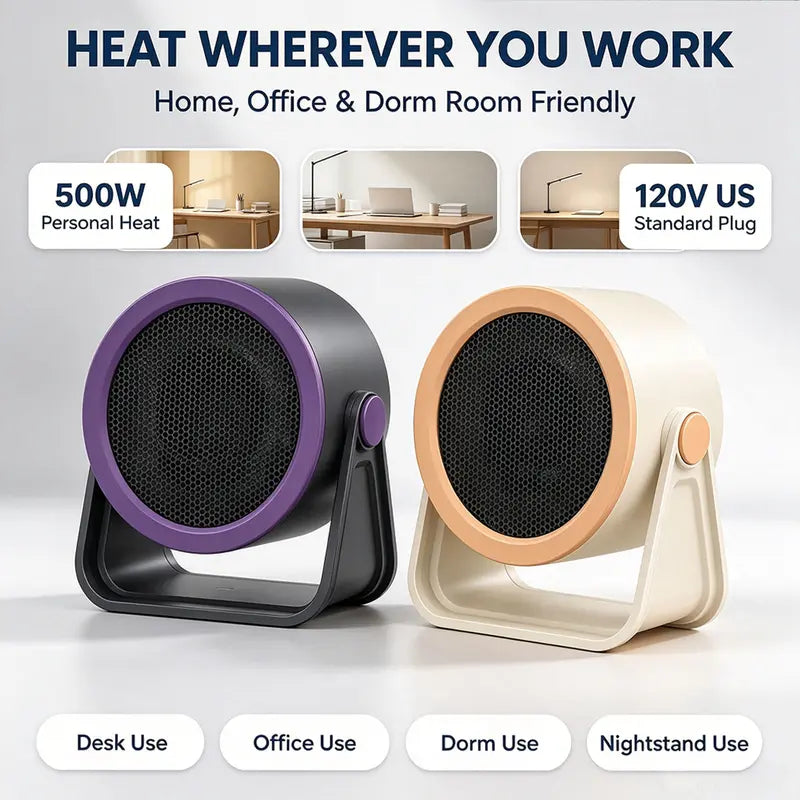 🔥 500W Compact Desk Heater — Adjustable Warmth for Cozy Workdays