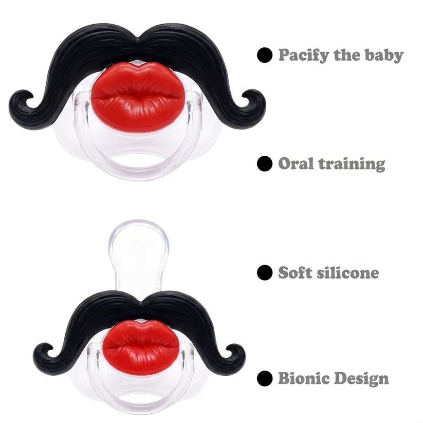 💋 Kissable Mustache Pacifier – Funny Lips & Mustache Novelty Design👶