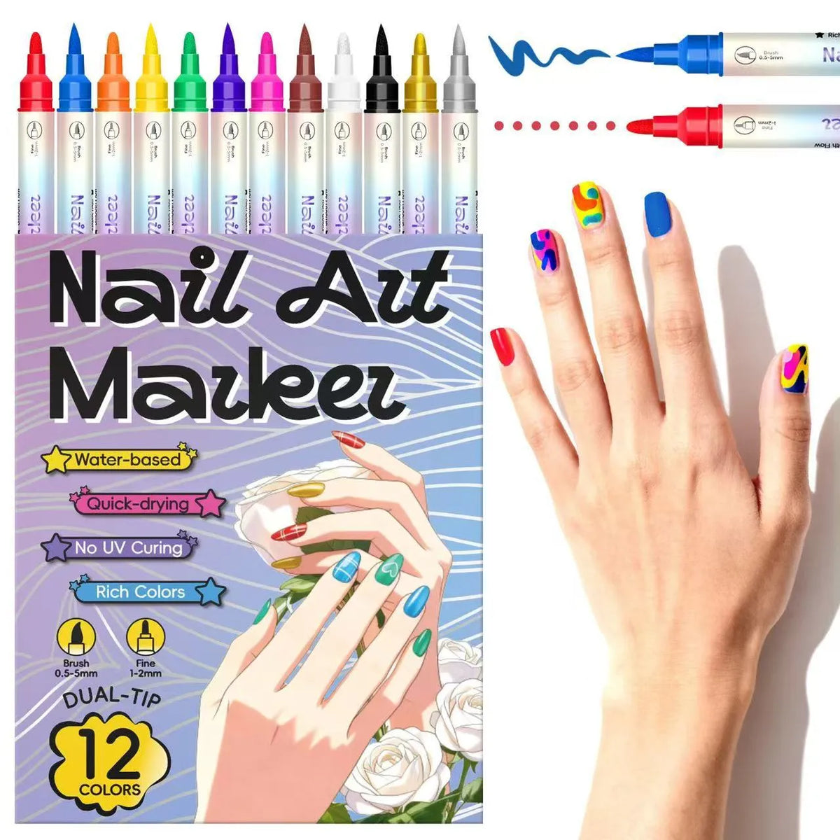 🔥🎨12/24 Colors Dual-Tip Nail Markers For Nail Art