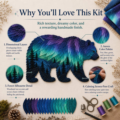 🔥HOT SALES 50% OFF - 🐻Northern Lights Wildlife DIY Patchwork Kit | Aurora Layered Fabric Art, Beginner Sewing Decor & Handmade Nature Gift