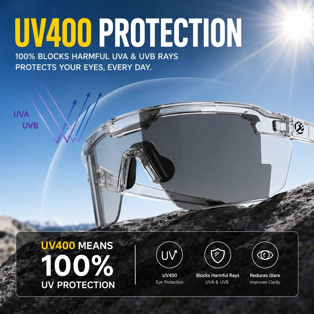 Photochromic Polarized Safety Glasses: UV400 Impact-Resistant Sports & Work Eyewear