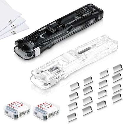 2 Pcs Portable Binder Clip Stapler, with 100 Pcs Small Binder Clips, Non-Destructive Paper Clam Dispenser for Office, Home, School