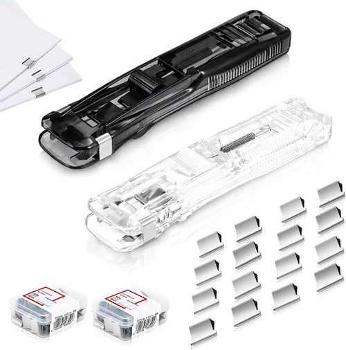 2 Pcs Portable Binder Clip Stapler, with 100 Pcs Small Binder Clips, Non-Destructive Paper Clam Dispenser for Office, Home, School