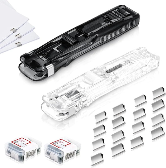 2 Pcs Portable Binder Clip Stapler, with 100 Pcs Small Binder Clips, Non-Destructive Paper Clam Dispenser for Office, Home, School