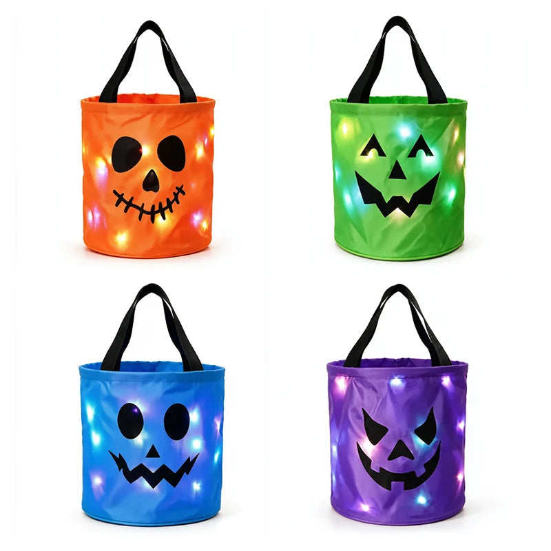 🎃Halloween LED Candy Bucket Bags – 4 Pack Pumpkin Trick or Treat Bags