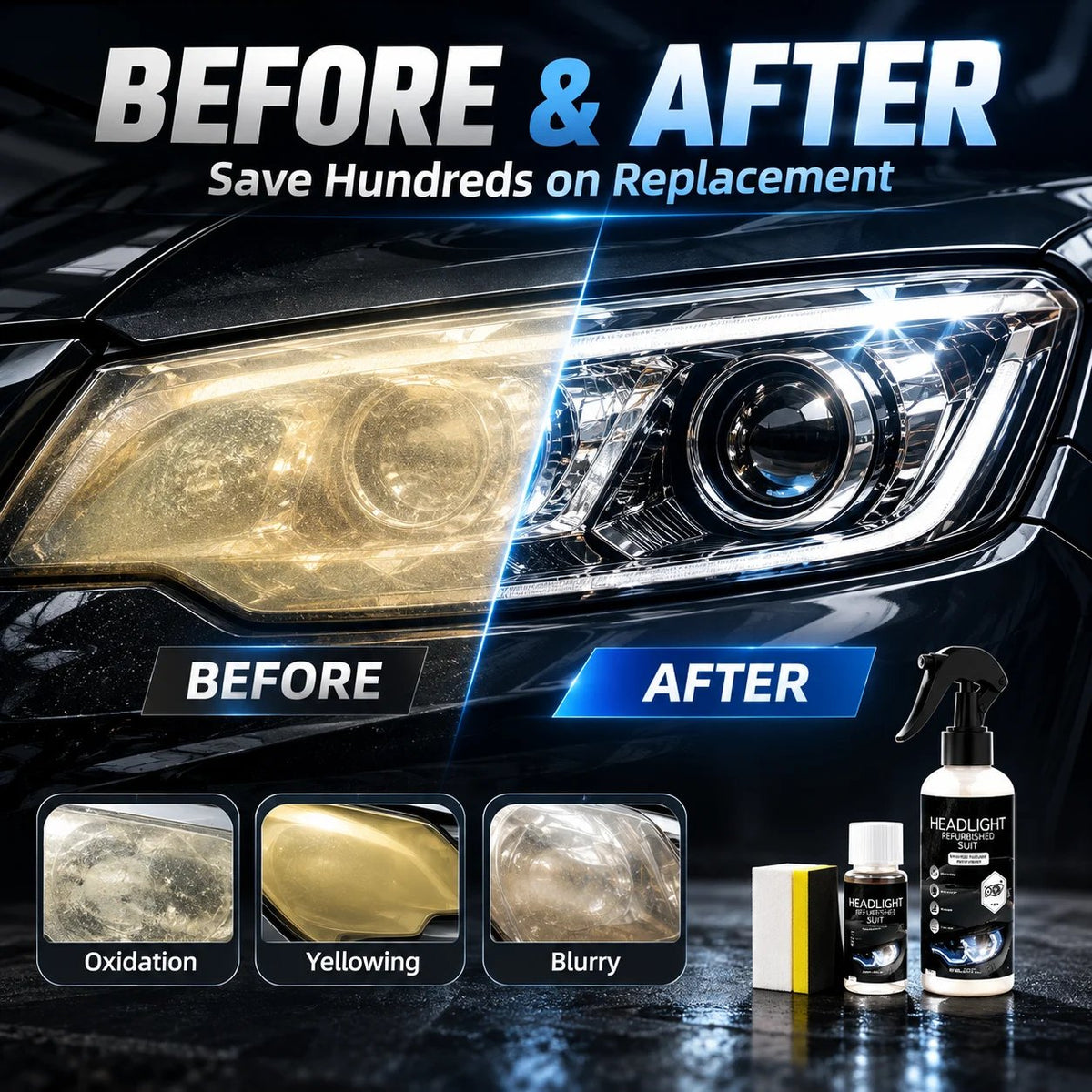 🚗 Automotive Headlamp Restoration Fluid, Clears Oxidation, Yellowing & UV Protection