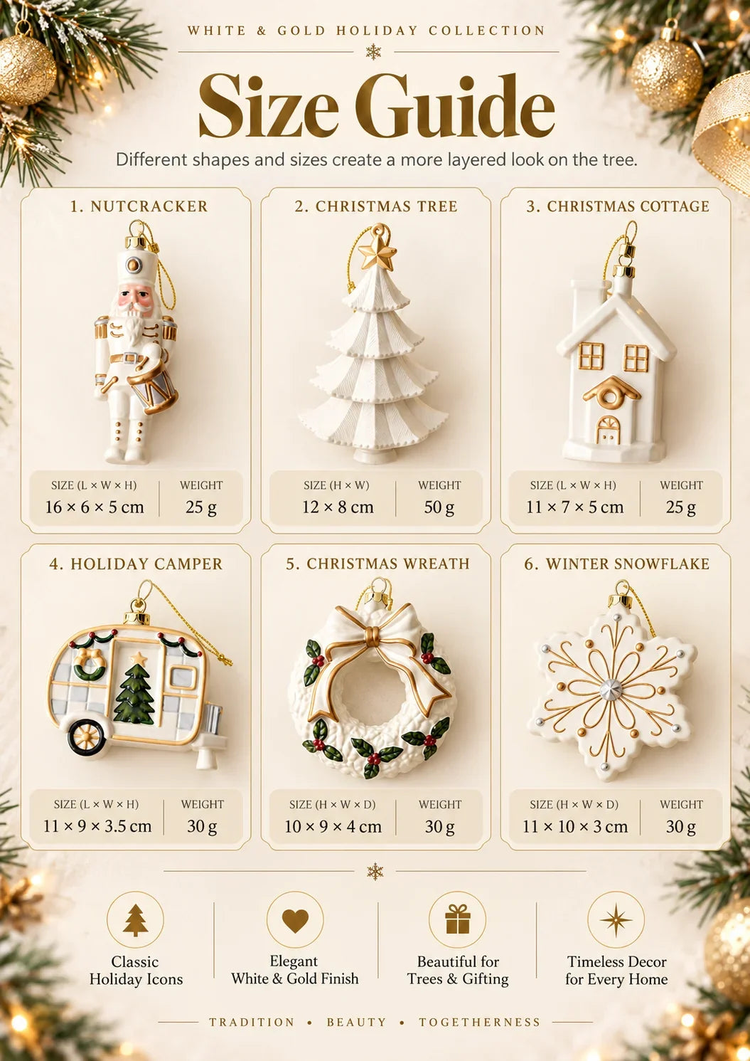 ✨ SAVE 56% | Timeless White & Gold Christmas Ornament Collection