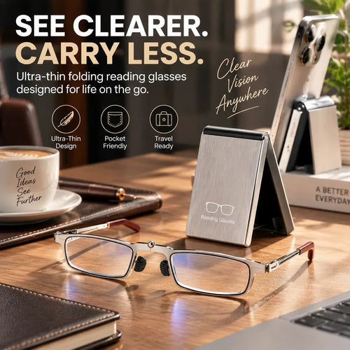 👓 Folding Reading Glasses – Ultra-Slim Portable Readers with Protective Metal Case for Everyday & Travel