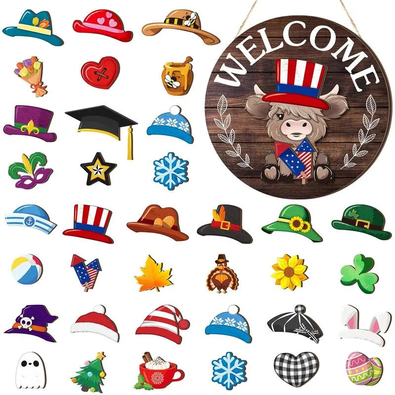 35pcs Interchangeable Welcome Sign Highland Cow Sign