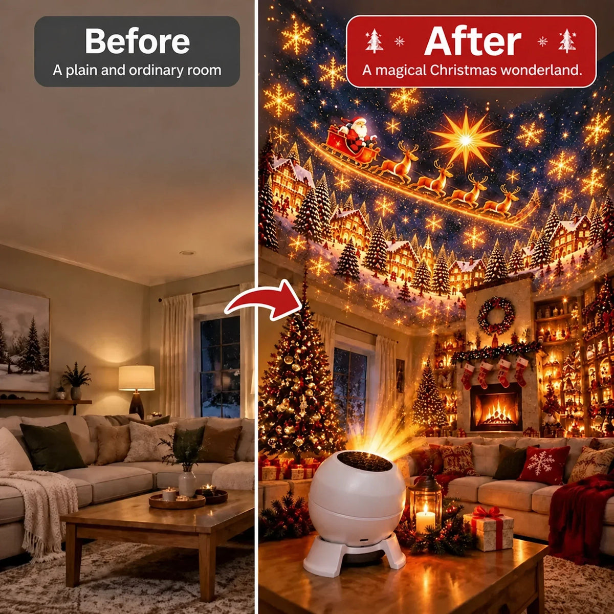 🔥LAST DAY 49% OFF -🎄 Magical Christmas Projection Night Light – Transform Any Room Into A Holiday Wonderland