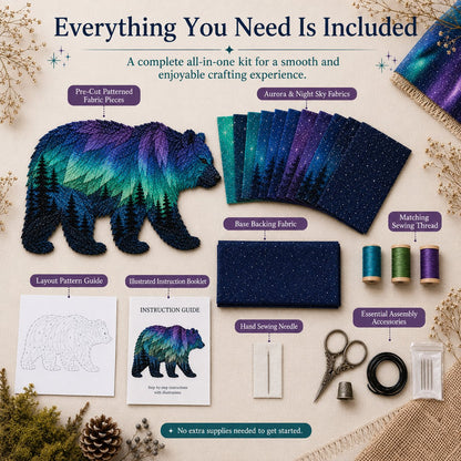 🔥HOT SALES 50% OFF - 🐻Northern Lights Wildlife DIY Patchwork Kit | Aurora Layered Fabric Art, Beginner Sewing Decor & Handmade Nature Gift