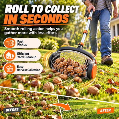 🌰✨Telescopic Nut Picker with Foot Release – Rolling Collector for Walnuts, Acorns & Pinecones, Yard Cleaning Tool