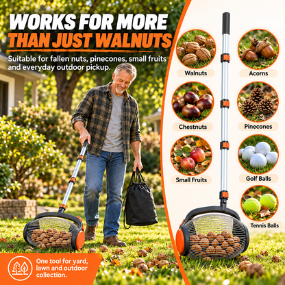 🌰✨Telescopic Nut Picker with Foot Release – Rolling Collector for Walnuts, Acorns & Pinecones, Yard Cleaning Tool