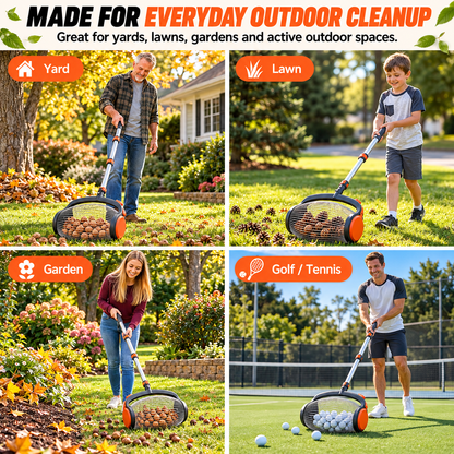 🌰✨Telescopic Nut Picker with Foot Release – Rolling Collector for Walnuts, Acorns & Pinecones, Yard Cleaning Tool