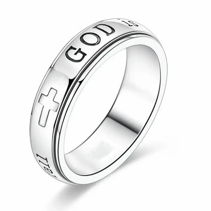 Christian Fidget Ring with✝️ Engraved Psalm 46:5 Verse and Holy Cross for Anxiety Relief
