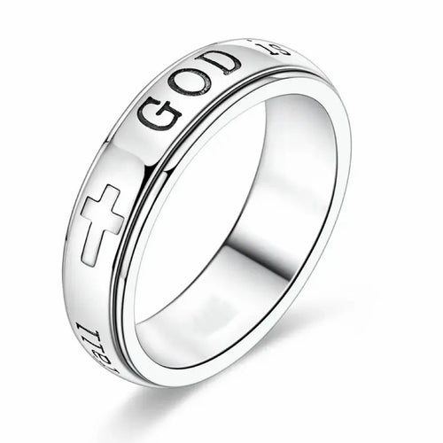 Christian Fidget Ring with✝️ Engraved Psalm 46:5 Verse and Holy Cross for Anxiety Relief