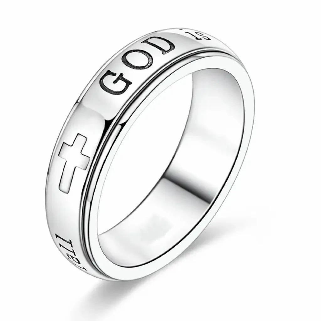 Christian Fidget Ring with✝️ Engraved Psalm 46:5 Verse and Holy Cross for Anxiety Relief