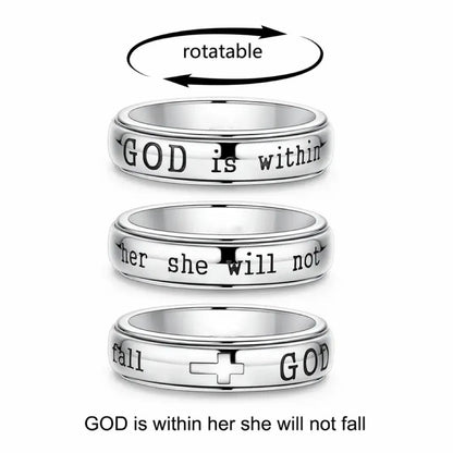 Christian Fidget Ring with✝️ Engraved Psalm 46:5 Verse and Holy Cross for Anxiety Relief