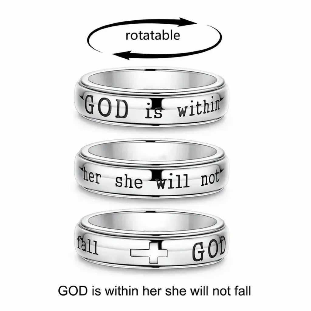 Christian Fidget Ring with✝️ Engraved Psalm 46:5 Verse and Holy Cross for Anxiety Relief