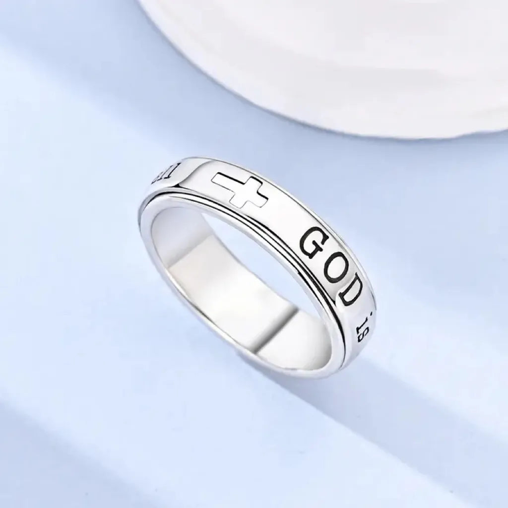 Christian Fidget Ring with✝️ Engraved Psalm 46:5 Verse and Holy Cross for Anxiety Relief