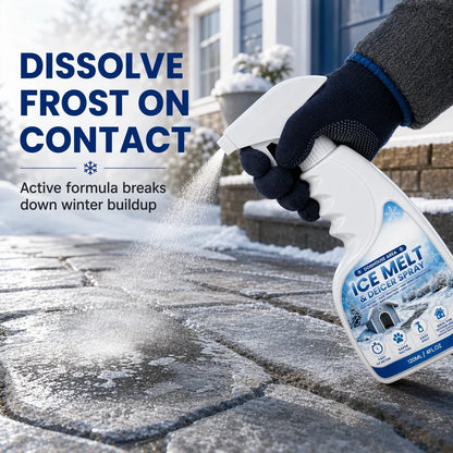 Outdoor De-Icing & Snow Melting Spray – pet-safe, dissolves frost on contact. Clear steps, walkways & patios fast! 🛡️✅