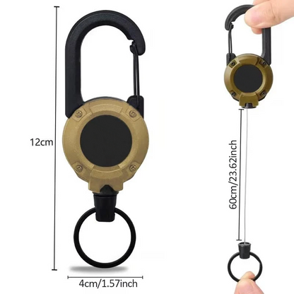 🔑Retractable Carabiner Keychain – 65cm steel lanyard, 100,000 pull cycles. Lightweight & sturdy.