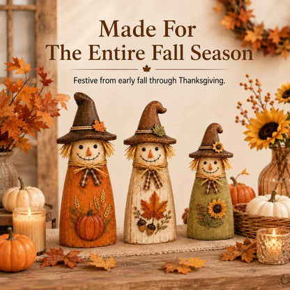 Hand-Carved Vintage Scarecrow Fall Decor Set