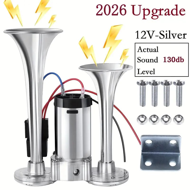 📢🔊2026 Upgraded 12V 130DB Air Horn Dual Horn, Horn Kit with Air Compressor