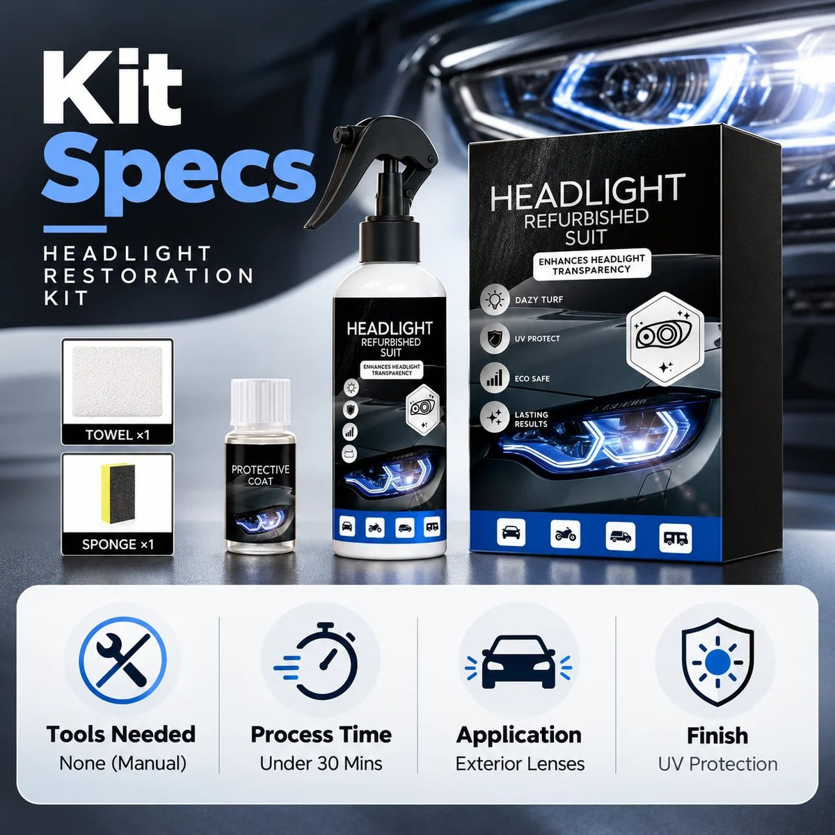 🚗 Automotive Headlamp Restoration Fluid, Clears Oxidation, Yellowing & UV Protection