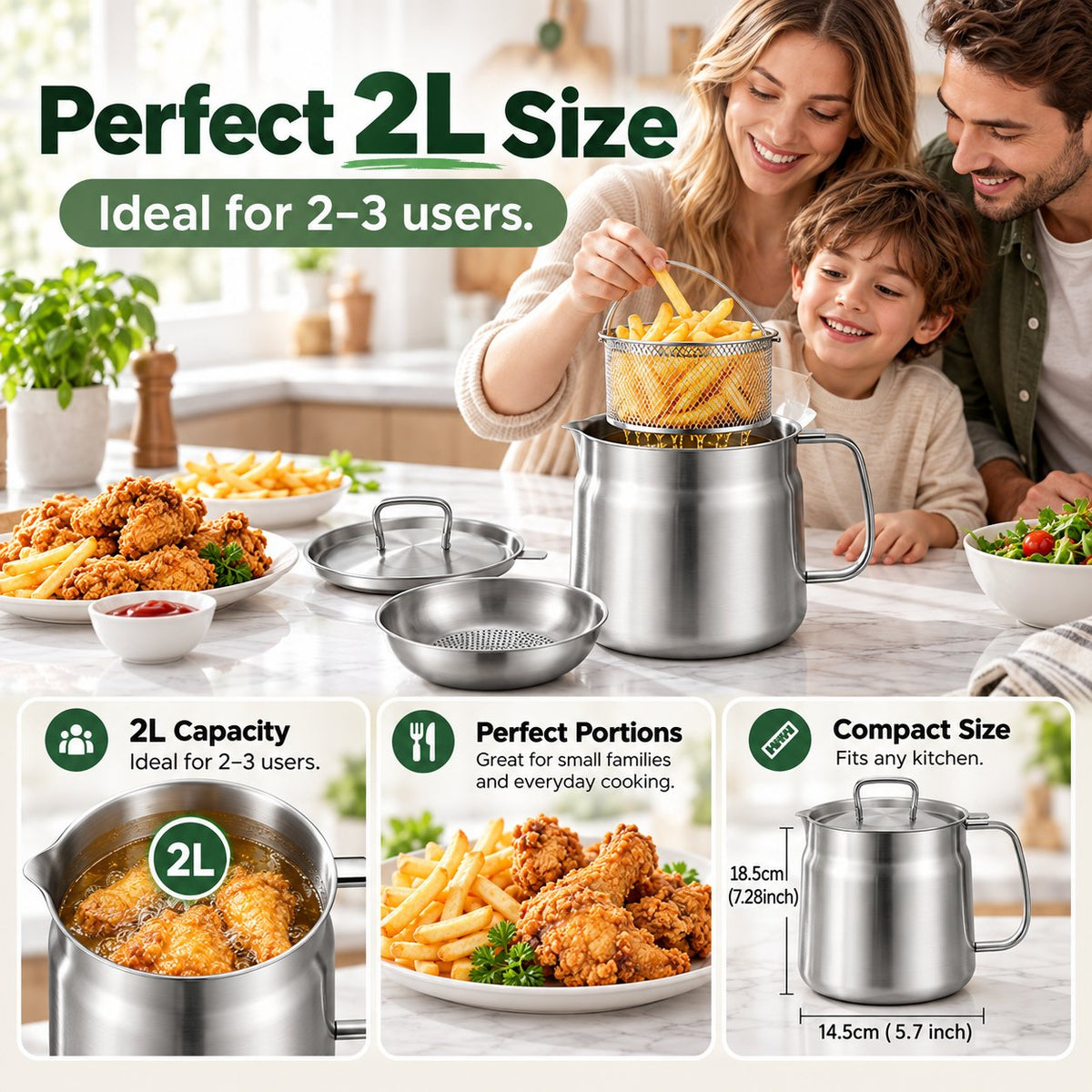 ✨ All-in-One 4-Piece Stainless Steel Deep Fryer & Oil Strainer Pot