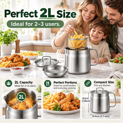 ✨ All-in-One 4-Piece Stainless Steel Deep Fryer & Oil Strainer Pot