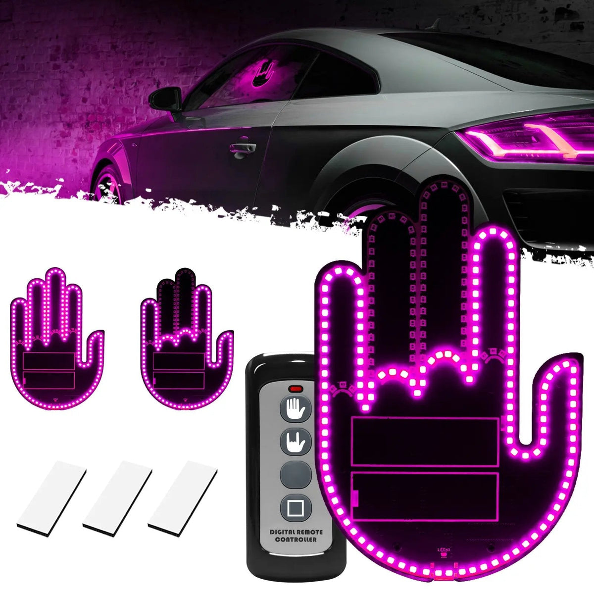 🎉DIBMS Remote Control LED Car Gesture Light – Rechargeable Finger Hand Sign for Rear Window