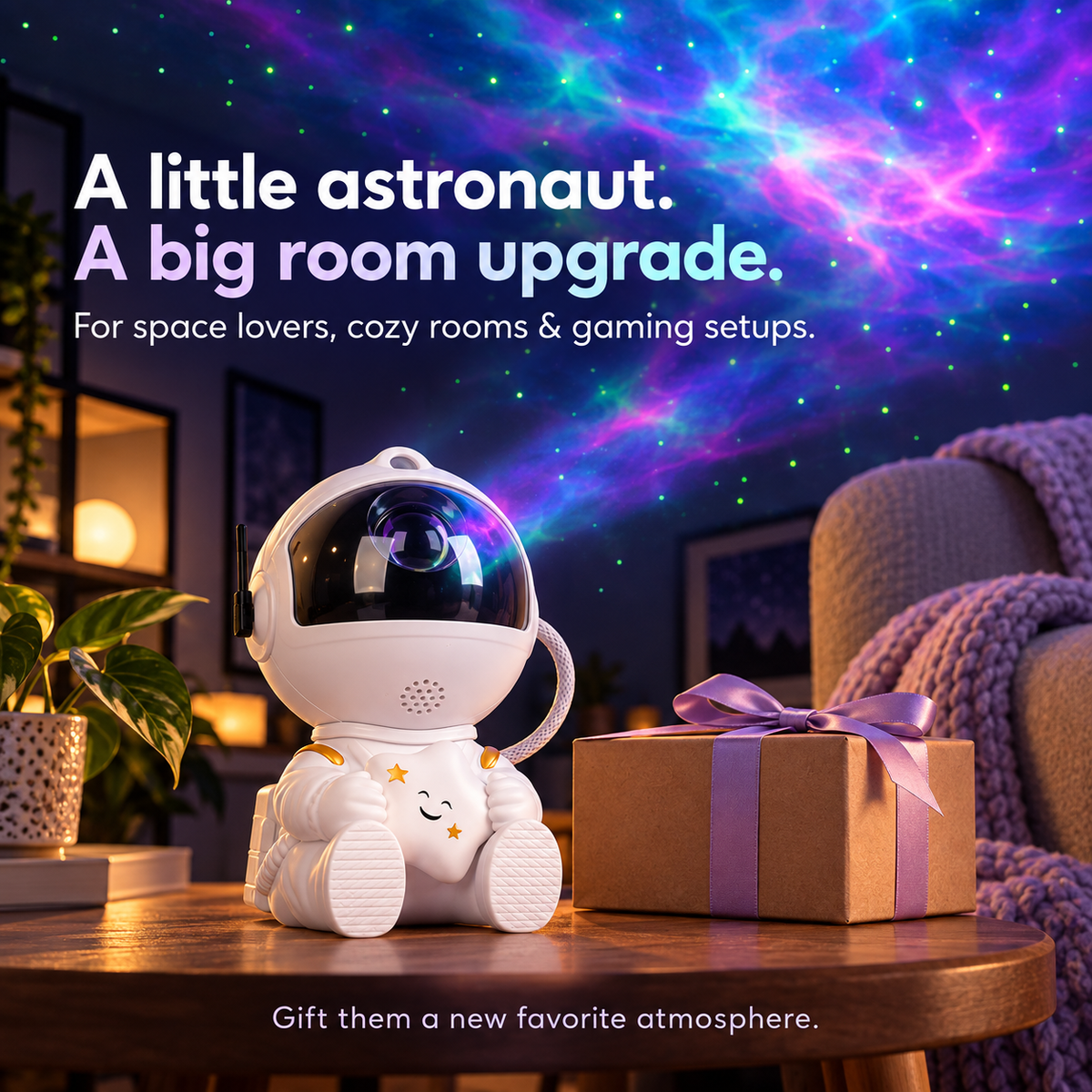 Astronaut galaxy projector as a space themed gift for bedroom and gaming room decor