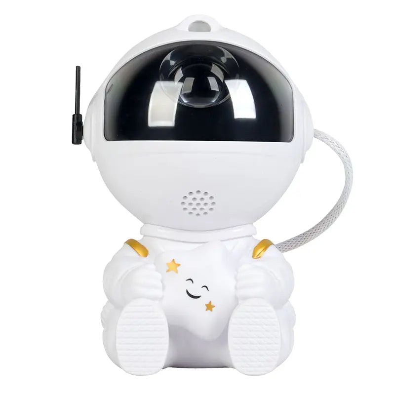 White Star seated astronaut galaxy projector with gold details