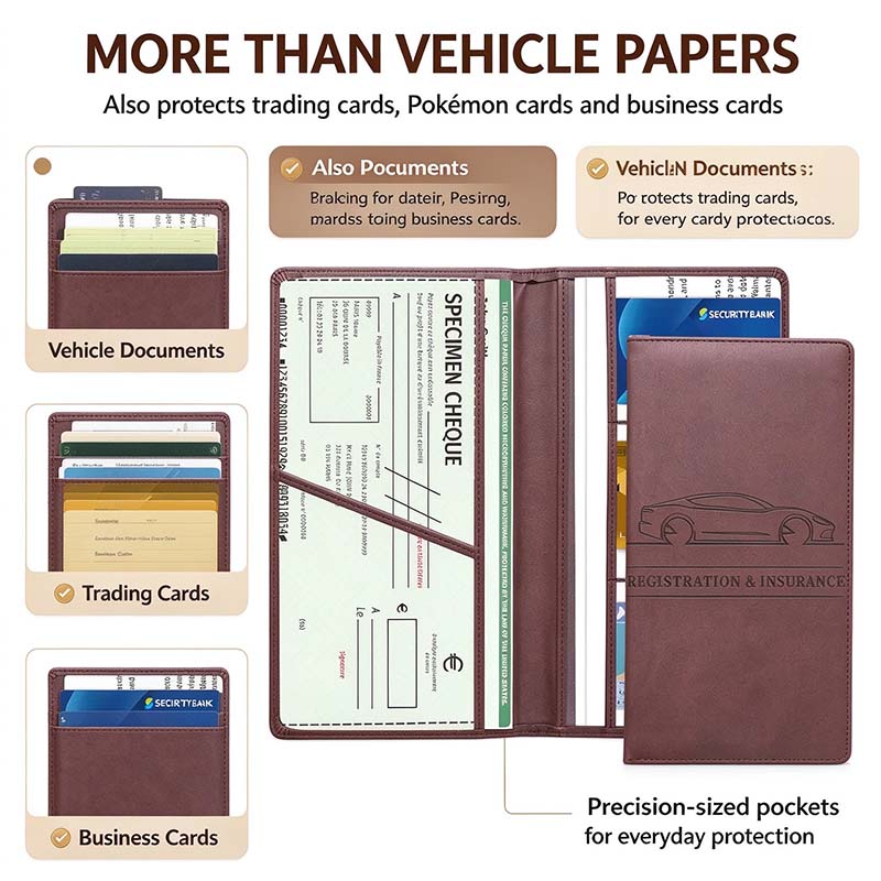 Car Registration & Insurance Card Holder, Magnetic Closure Vehicle Organizer 💳