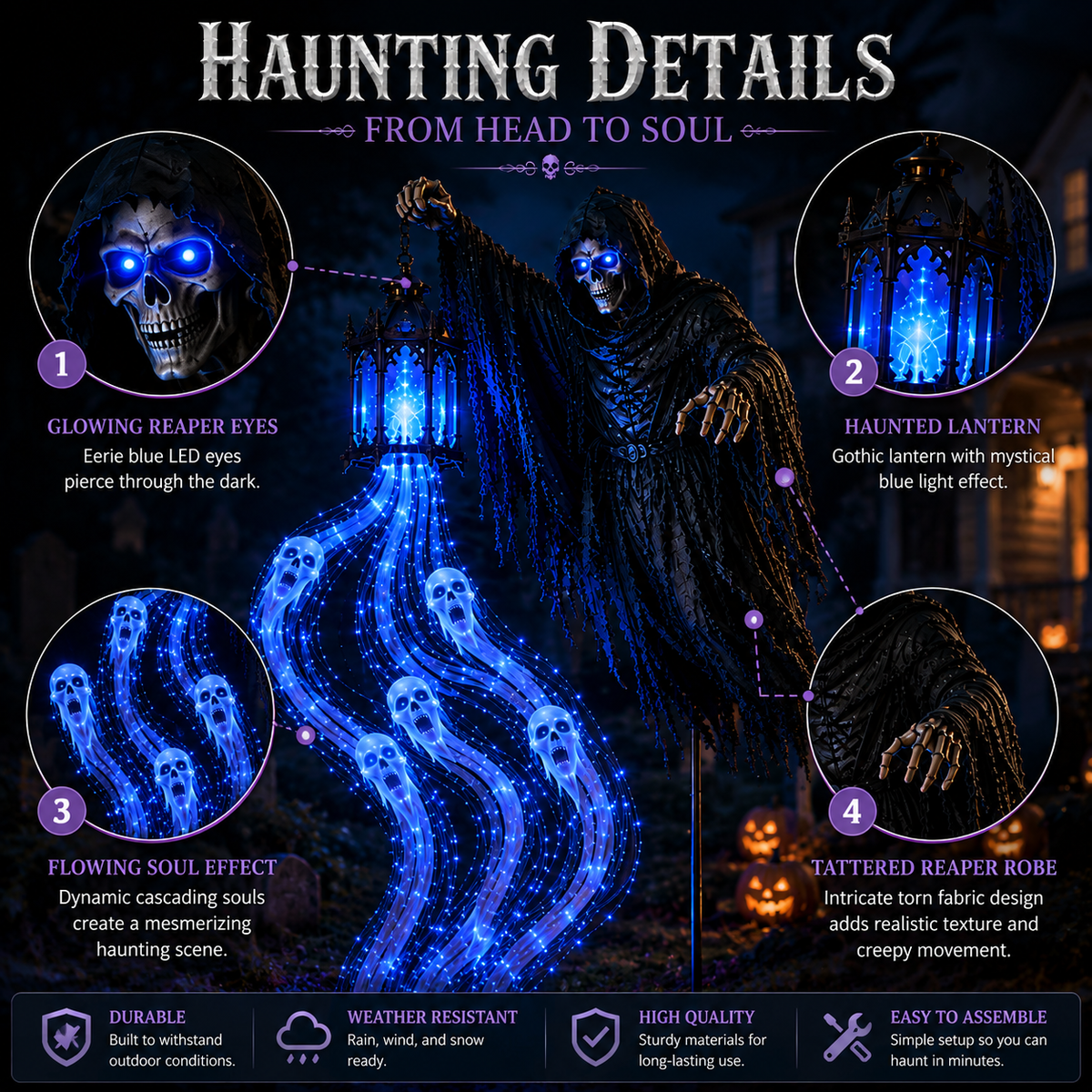 💀Halloween Grim Reaper Animated Garden Light|Grim Reaper Halloween Yard Decoration