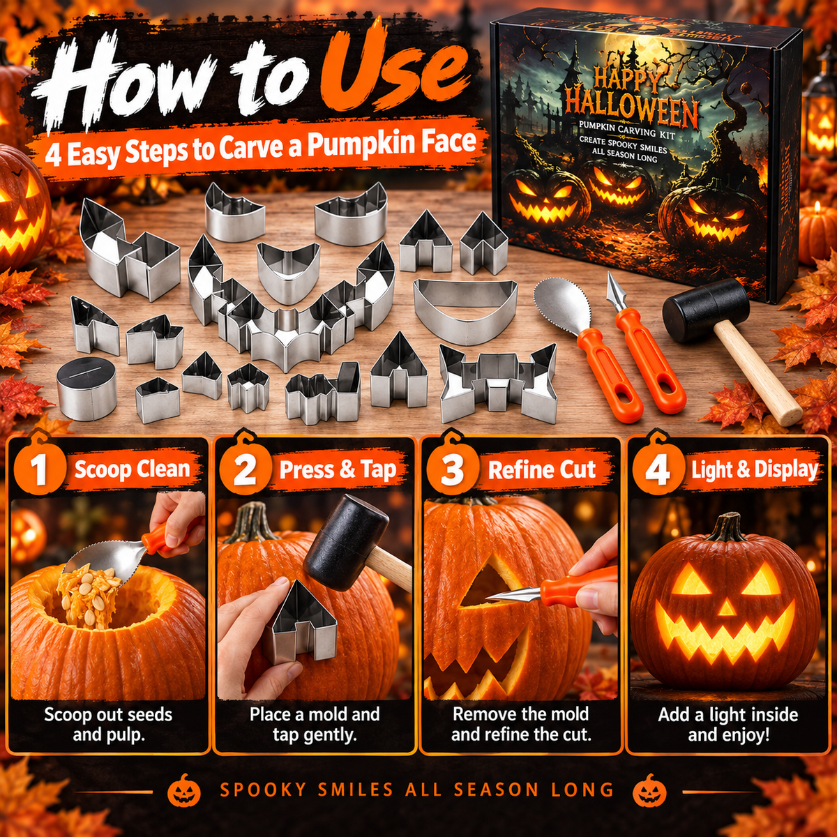 🎃Halloween Pumpkin Carving Kit – 24-Piece Family DIY Set