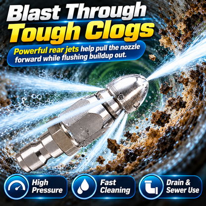 🚿 50% OFF High-Pressure Drain Cleaning Nozzle – 1 Front Jet + 6 Rear Jets 🔥