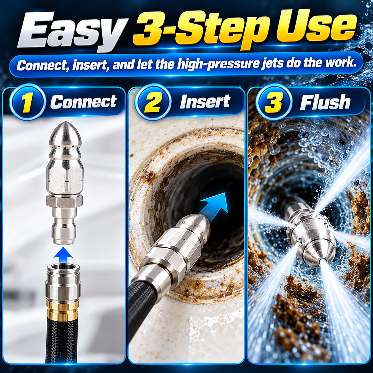 🚿 50% OFF High-Pressure Drain Cleaning Nozzle – 1 Front Jet + 6 Rear Jets 🔥