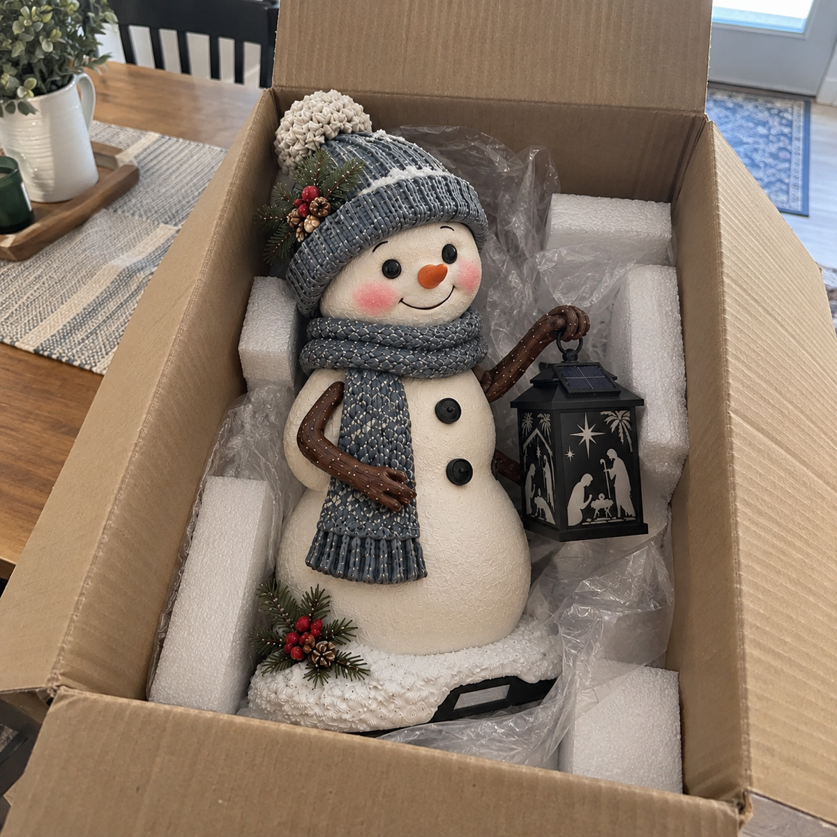 ⛄️🎄Snowman Nativity Glow™ – Solarbetriebene Weihnachts-Stufenleuchte mit Projektion der Heiligen Familie🌙