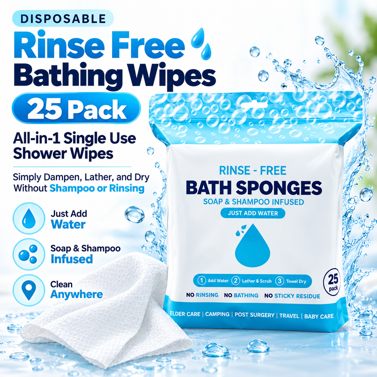 ⚡ 50K+ Sold! Rinse-Free Bathing Wipes – Water-Activated Body Cleansing Wipes🧼