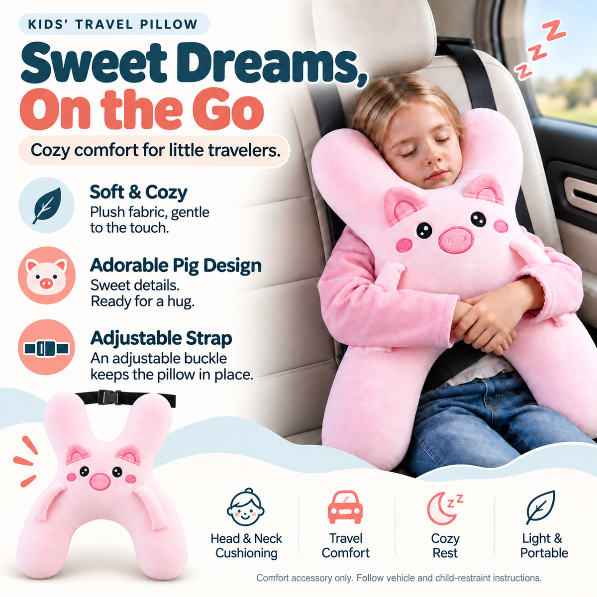 ✈️ Kids’ Travel Pillow – Cozy Comfort on the Go 🧸