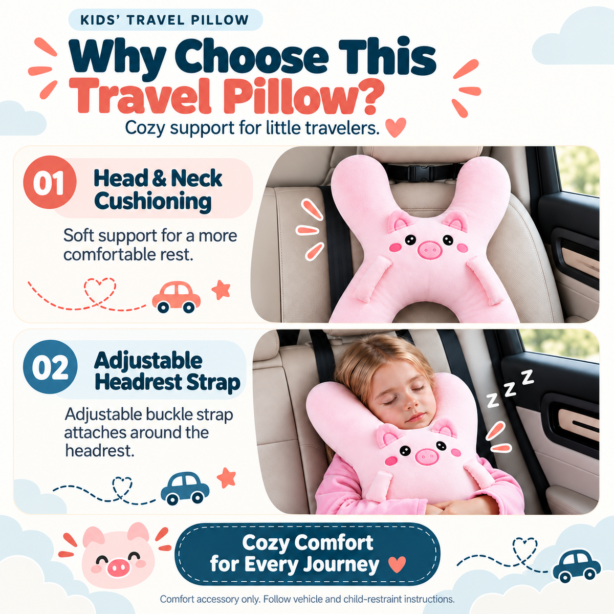 ✈️ Kids’ Travel Pillow – Cozy Comfort on the Go 🧸