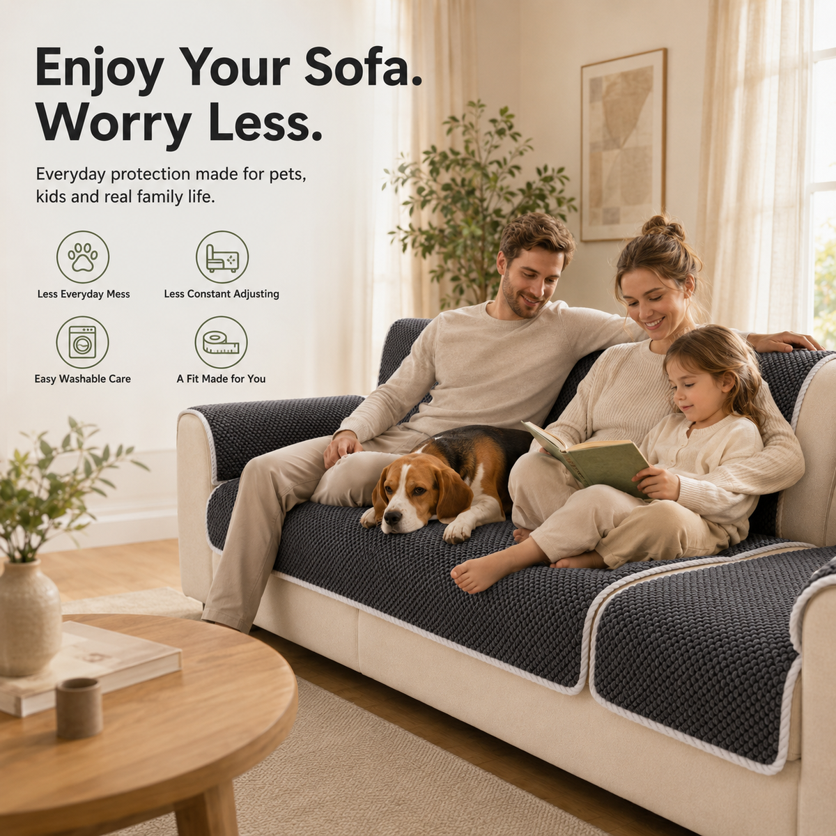 🛋️ Removable Sofa Cover – Washable Non-Slip Couch Protector 🐾