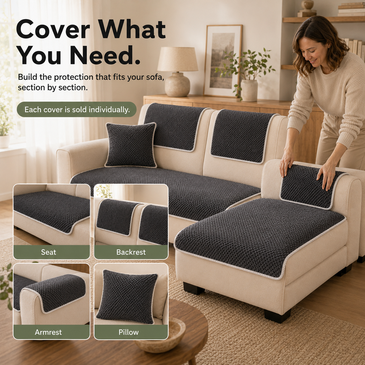 🛋️ Removable Sofa Cover – Washable Non-Slip Couch Protector 🐾