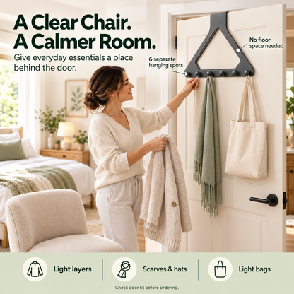 🚪 Over-the-Door 6-Hook Organizer – No-Drill Triangle Rack for Clothes, Towels, Hats & Bags